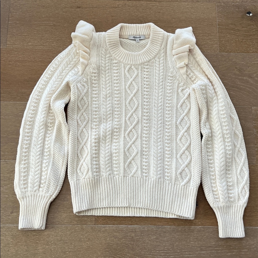 Madewell Hollydene Ruffle-Shoulder Pullover Sweater in Cream size XXS - Picture 3 of 8
